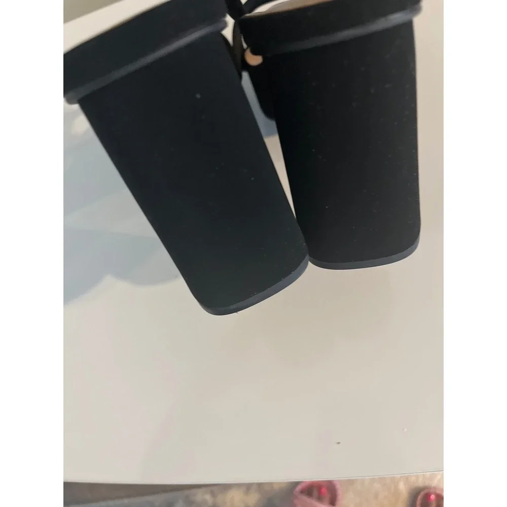 Soda Black Faux Suede Platform Block Heel Ankle Strap Sandals Open Toe